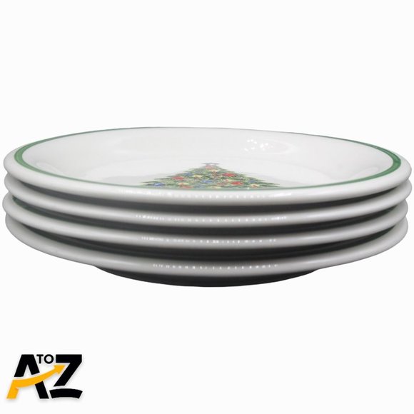 Set of 7 ~ 6⅝" STONEWARE SMALL Bowls ~ Christmas Tree ~ Off White / Green Bands - Picture 8 of 12